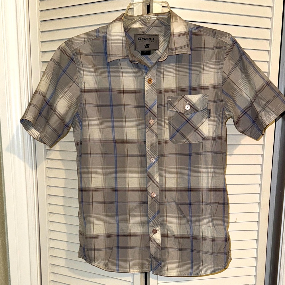 O'Neill Boy’s Casual Plaid Shirt - Gray and Blue - L